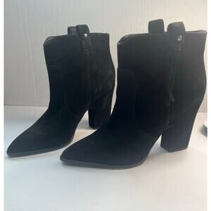 Sam Edelman Black Suede Niomi Pointed Toe Pull On Block Heel Ankle Boots Size 10